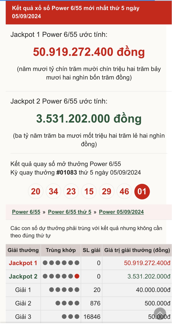 Vietlott 17/9 - Kết quả xổ số Vietlott hôm nay 17/9/2024 - Xổ số Power 6/55 ngày 17/9- Ảnh 7. Vietlott 17/9 - Kết quả xổ số Vietlott hôm nay 17/9/2024 - Xổ số Power 6/55 ngày 17/9- Ảnh 7.