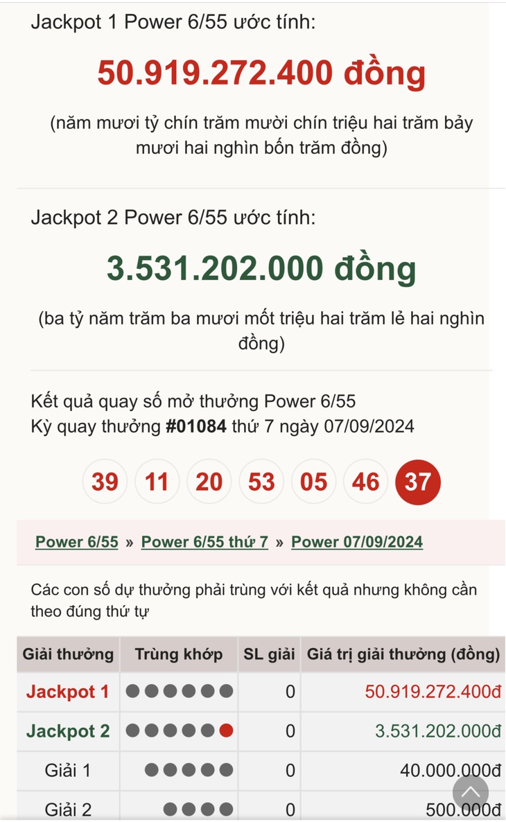 Vietlott 7/9 - Kết quả xổ số Vietlott hôm nay 7/9/2024 - Xổ số Power 6/55 ngày 7/9- Ảnh 1. Vietlott 7/9 - Kết quả xổ số Vietlott hôm nay 7/9/2024 - Xổ số Power 6/55 ngày 7/9- Ảnh 1.