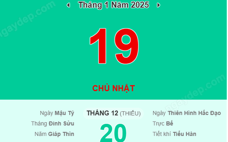 Lịch âm 19/1 - Âm lịch hôm nay 19/1 - Lịch vạn niên ngày 19/1/2025