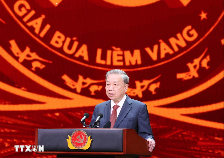 Toàn văn phát biểu của Tổng Bí thư Tô Lâm tại Lễ trao Giải Búa liềm Vàng lần thứ IX- Ảnh 1. Toàn văn phát biểu của Tổng Bí thư Tô Lâm tại Lễ trao Giải Búa liềm Vàng lần thứ IX- Ảnh 1.