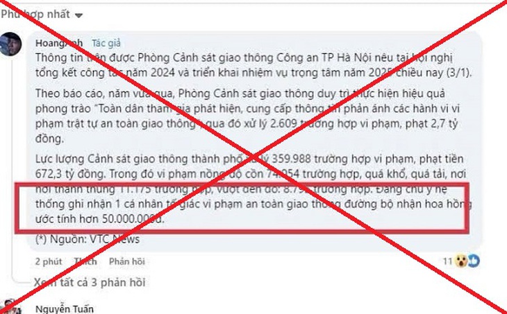 'Thanh niên thu về 50 triệu 'hoa hồng' sau 1 ngày tố giác vi phạm giao thông' là tin bịa đặt- Ảnh 1. 'Thanh niên thu về 50 triệu 'hoa hồng' sau 1 ngày tố giác vi phạm giao thông' là tin bịa đặt- Ảnh 1.
