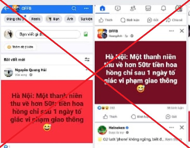 'Thanh niên thu về 50 triệu 'hoa hồng' sau 1 ngày tố giác vi phạm giao thông' là tin bịa đặt- Ảnh 2. 'Thanh niên thu về 50 triệu 'hoa hồng' sau 1 ngày tố giác vi phạm giao thông' là tin bịa đặt- Ảnh 2.