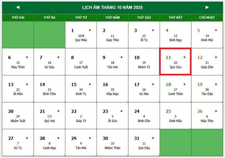 Lịch âm 11/10 - Âm lịch hôm nay 11/10 - Lịch vạn niên ngày 11/10/2025- Ảnh 1.