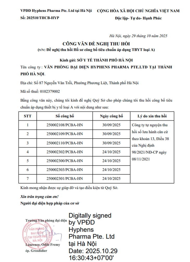 Hyphens Pharma tại Hà Nội thu hồi 7 số công bố sản phẩm- Ảnh 2.