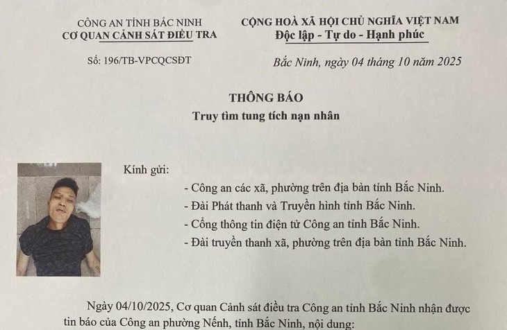 Công an Bắc Ninh tìm tung tích thanh niên tử vong tại nhà trọ - Ảnh 1.