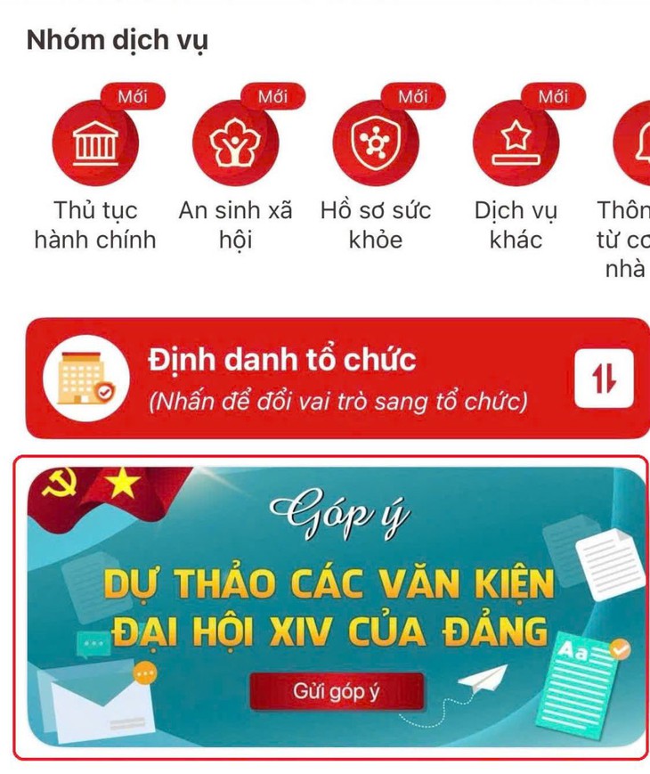 Hướng dẫn góp ý các dự thảo văn kiện trình Đại hội XIV của Đảng trên ứng dụng VNeID- Ảnh 2. Hướng dẫn góp ý các dự thảo văn kiện trình Đại hội XIV của Đảng trên ứng dụng VNeID- Ảnh 2.