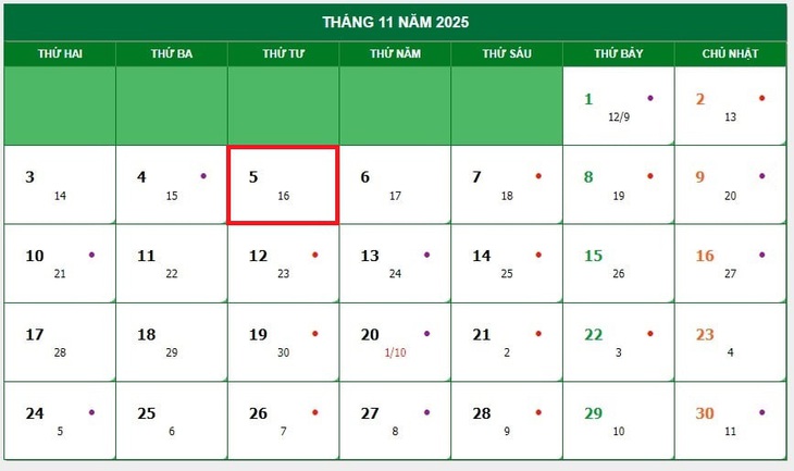Lịch âm 5/11 - Âm lịch hôm nay 5/11 - Lịch vạn niên ngày 5/11/2025- Ảnh 1.