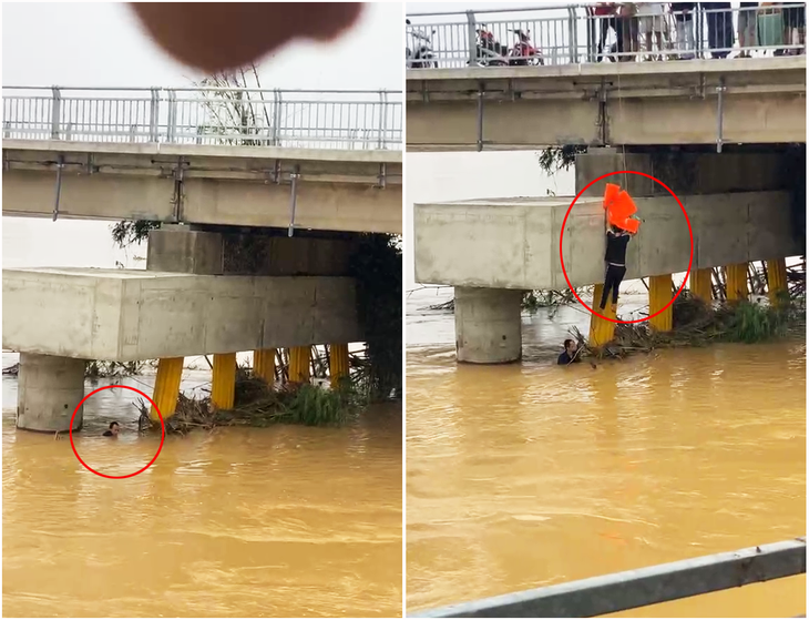 'Thót tim' cảnh nam thanh niên đu dây xuống chân cầu nước chảy cuồn cuộn cứu người- Ảnh 1. 'Thót tim' cảnh nam thanh niên đu dây xuống chân cầu nước chảy cuồn cuộn cứu người- Ảnh 1.