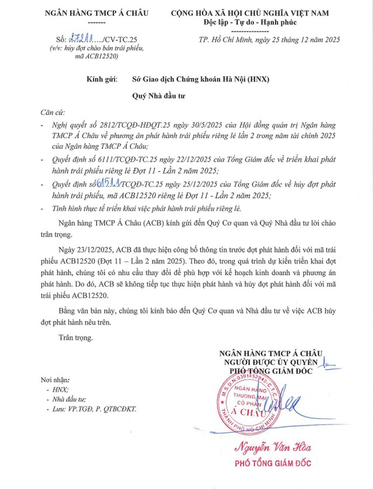 ACB bất ngờ hủy thương vụ chào bán trái phiếu- Ảnh 2. ACB bất ngờ hủy thương vụ chào bán trái phiếu- Ảnh 2.