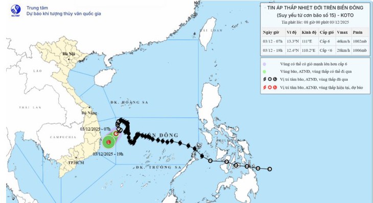 Áp thấp nhiệt đới sẽ suy yếu trên vùng biển tỉnh Đắk Lắk – Khánh Hòa vào chiều tối nay- Ảnh 1.