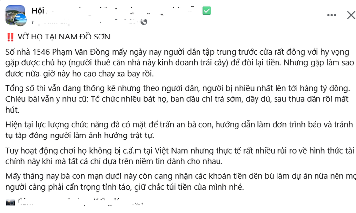 Nghi vấn vợ chồng bán trái cây ở Hải Phòng bị 'vỡ hụi'- Ảnh 1.