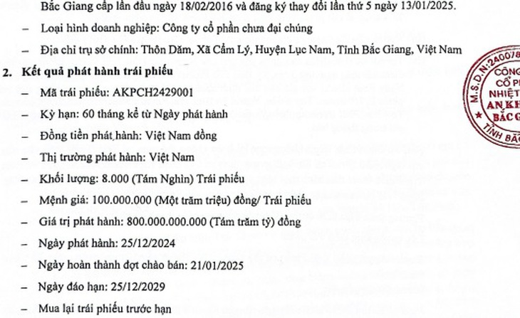 Nhiệt điện An Khánh Bắc Giang phát hành thành công 800 tỷ đồng trái phiếu- Ảnh 1.
