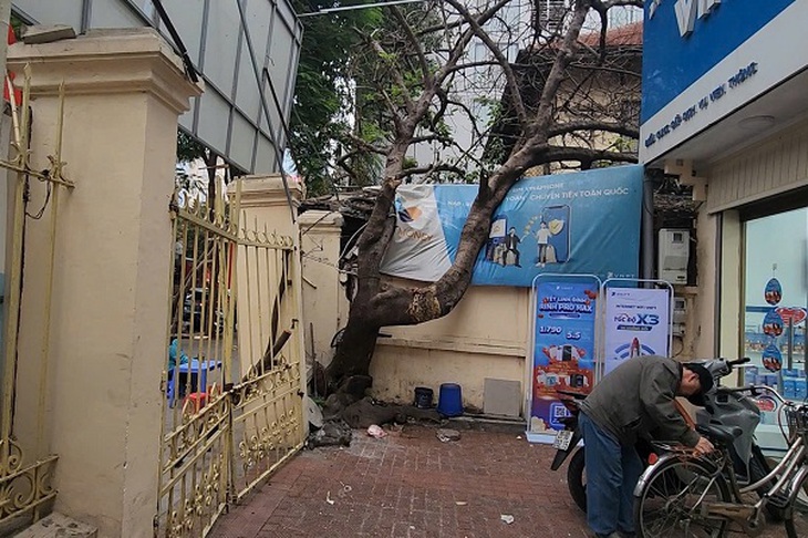 Hà Nội: Cám cảnh bức tường nứt toác, đổ nghiêng được ‘chống nạng’ trên phố Nguyễn Thái Học- Ảnh 5. Hà Nội: Cám cảnh bức tường nứt toác, đổ nghiêng được ‘chống nạng’ trên phố Nguyễn Thái Học- Ảnh 5.