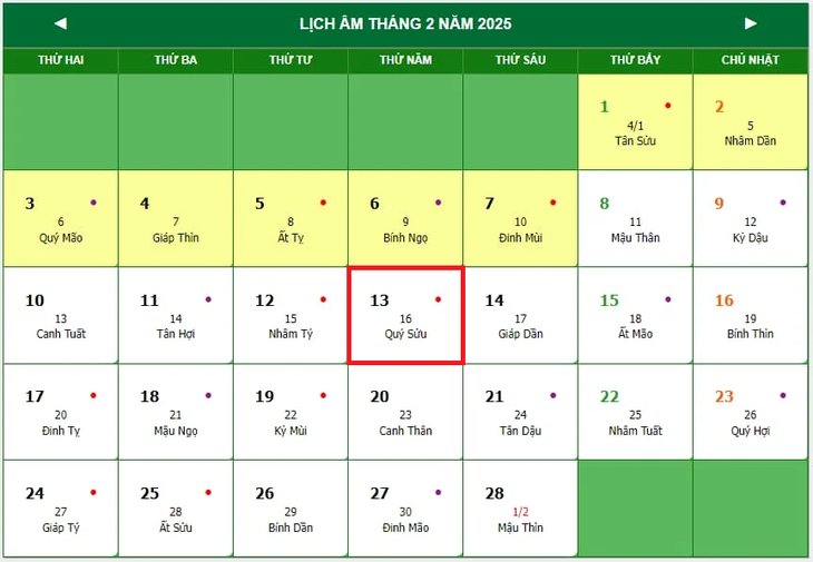 Lịch âm 13/2 - Âm lịch hôm nay 13/2 - Lịch vạn niên ngày 13/2/2025- Ảnh 1.