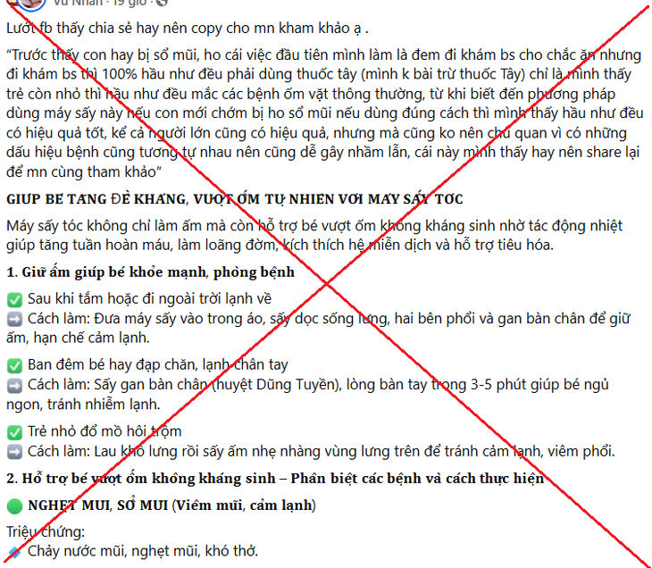 Thực hư thông tin dùng máy sấy tóc để 'tăng sức đề kháng' cho trẻ- Ảnh 1.