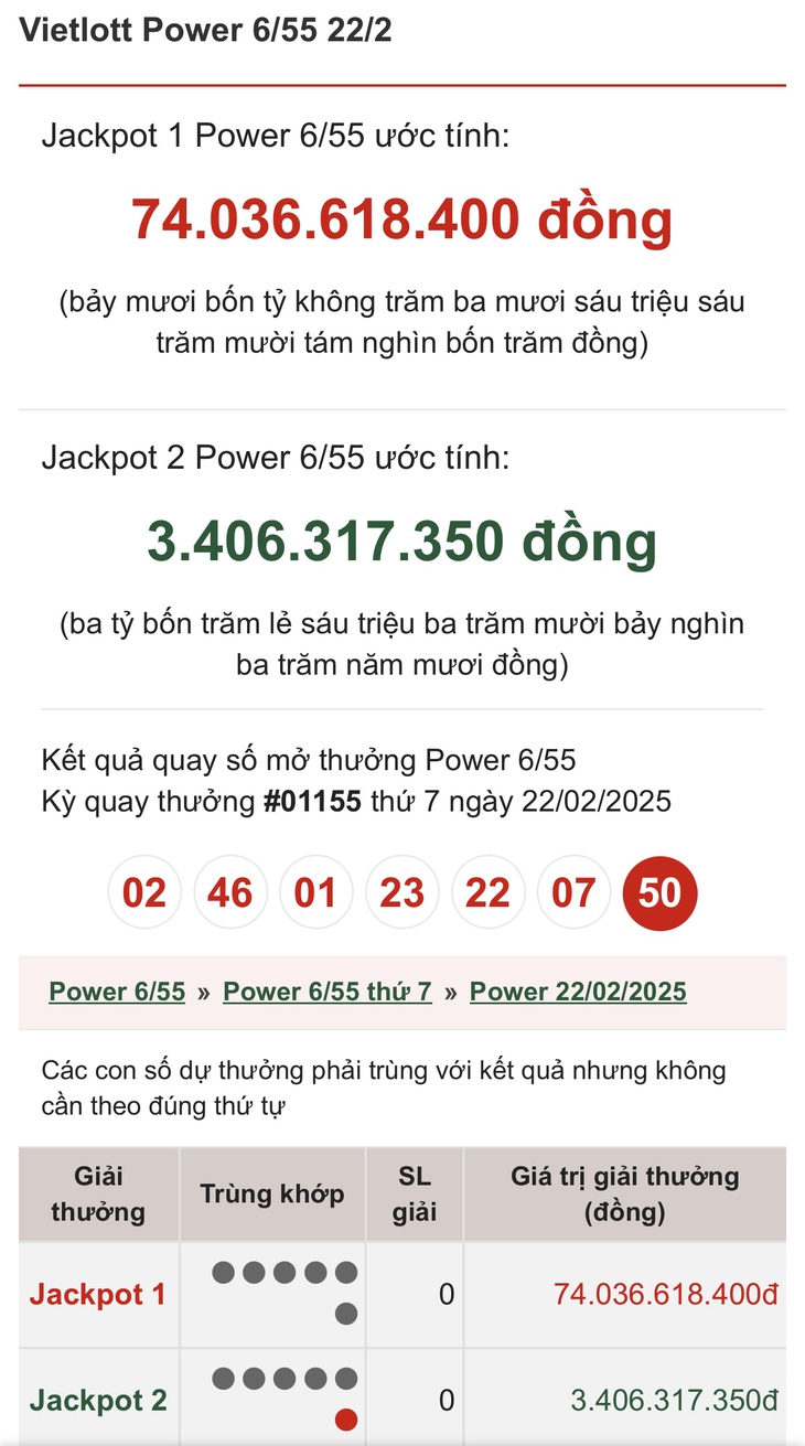 Vietlott 24/2 - Kết quả xổ số Vietlott hôm nay 24/2/2025 - Xổ số Mega 6/45 và Power 6/55 ngày 24/2- Ảnh 1. Vietlott 24/2 - Kết quả xổ số Vietlott hôm nay 24/2/2025 - Xổ số Mega 6/45 và Power 6/55 ngày 24/2- Ảnh 1.