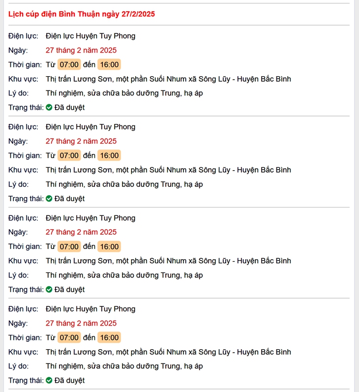 Lịch cúp điện hôm nay Thứ 5 ngày 27/2/2025 tại Bình Thuận- Ảnh 1.