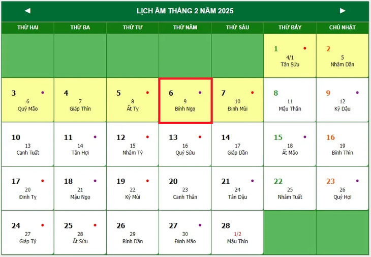 Lịch âm 6/2 - Âm lịch hôm nay 6/2 - Lịch vạn niên ngày 6/2/2025- Ảnh 1.