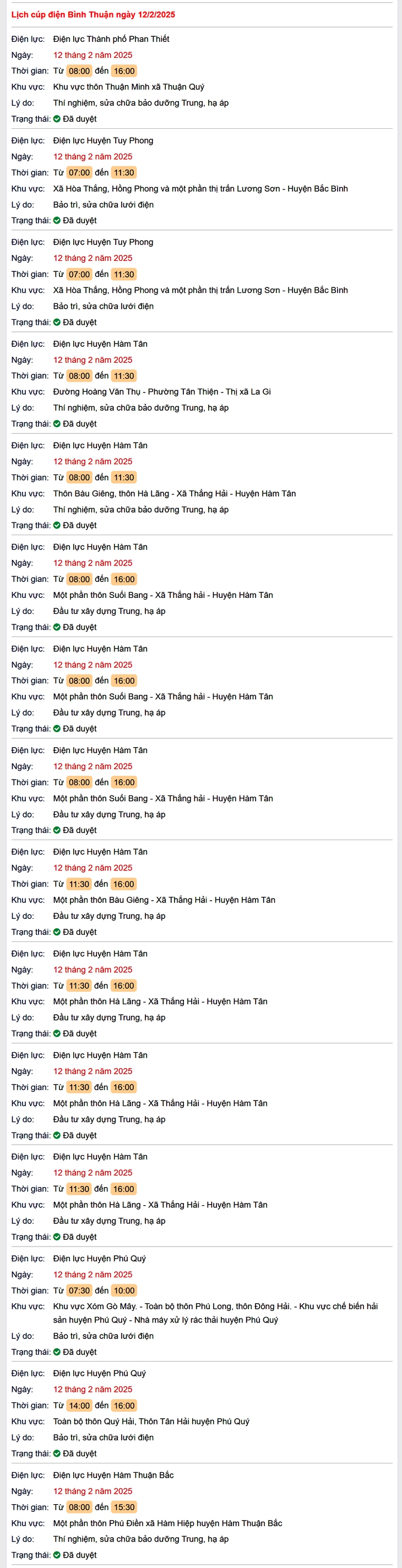 Lịch cúp điện hôm nay Thứ 4 ngày 12/2/2025 tại Bình Thuận- Ảnh 1.