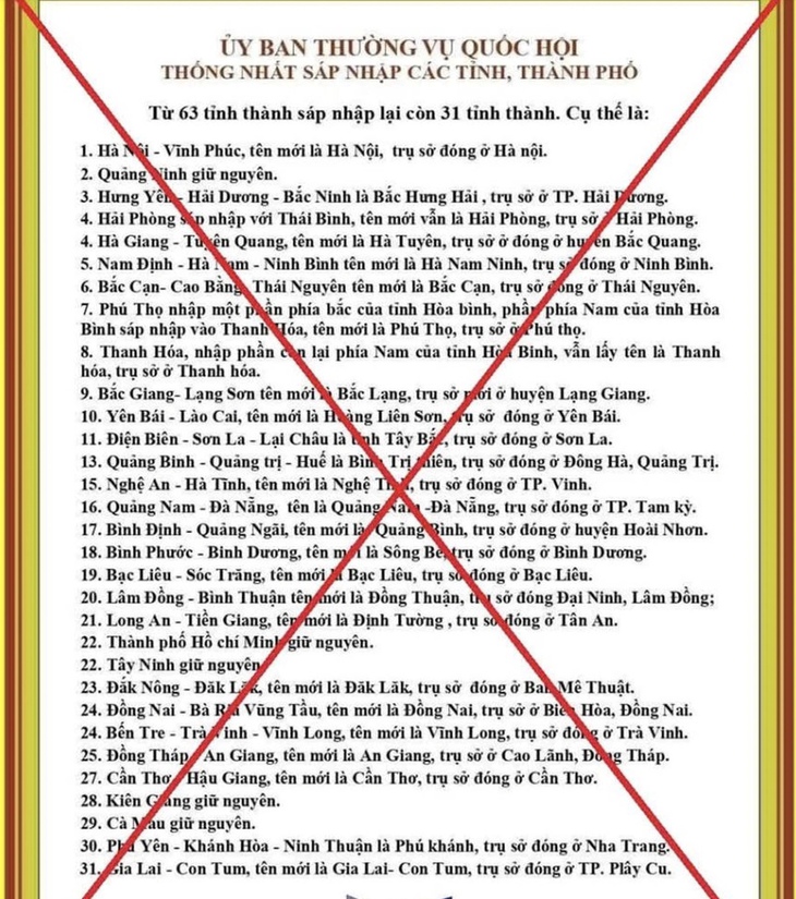 Tung tin thất thiệt về việc sáp nhập tỉnh, thành có thể bị phạt tù đến 7 năm- Ảnh 1. Tung tin thất thiệt về việc sáp nhập tỉnh, thành có thể bị phạt tù đến 7 năm- Ảnh 1.
