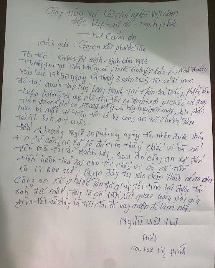 Nhờ công an, người phụ nữ ở Ninh Thuận tìm lại được 17 triệu đồng đánh rơi- Ảnh 2.
