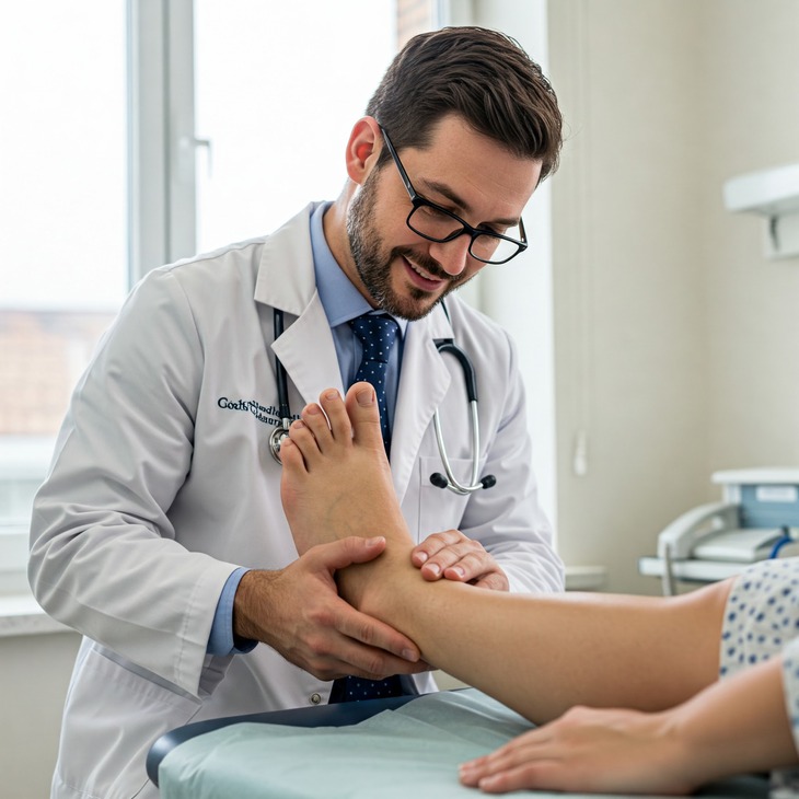 Bác sĩ kiểm tra các khớp của người bệnh để kiểm tra các điểm đau và di chuyển các khớp để kiểm tra giới hạn vận động. Ảnh minh họa