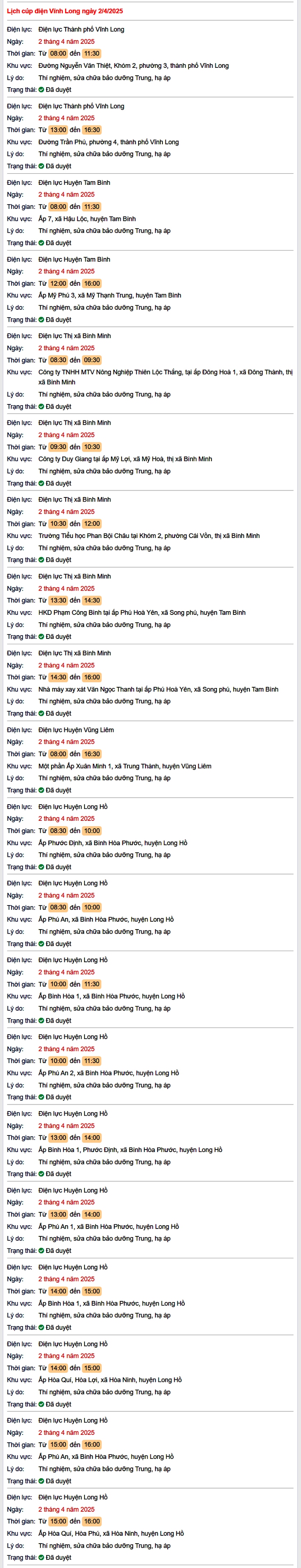 Lịch cúp điện hôm nay Thứ 4 ngày 2/4/2025 tại Vĩnh Long- Ảnh 1.