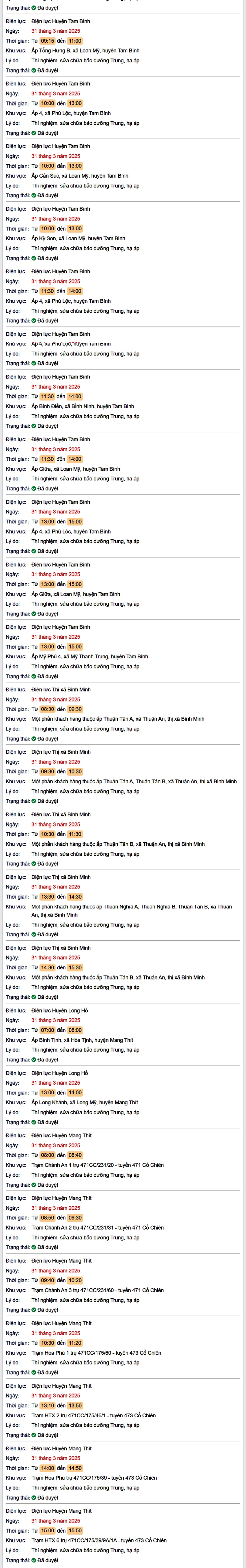 Lịch cúp điện hôm nay Thứ 2 ngày 31/3/2025 tại Vĩnh Long- Ảnh 2.
