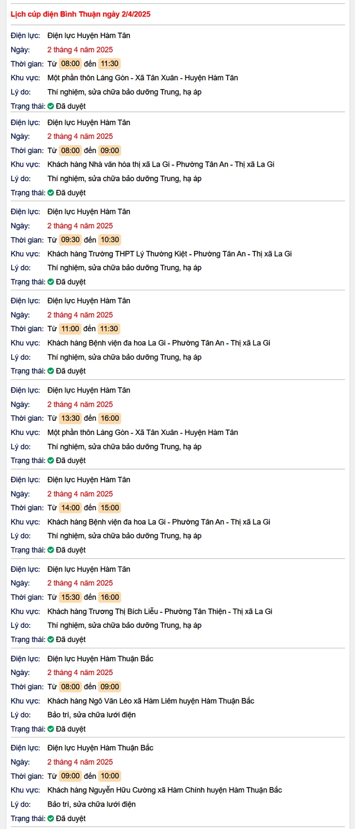Lịch cúp điện hôm nay Thứ 4 ngày 2/4/2025 tại Bình Thuận- Ảnh 1.