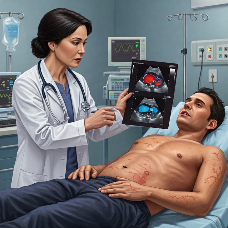 Các bác sĩ đánh giá lâm sàng và xét nghiệm gan. Ảnh minh hoạ