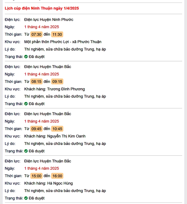 Lịch cúp điện hôm nay Thứ 3 ngày 1/4/2025 tại Ninh Thuận- Ảnh 1.