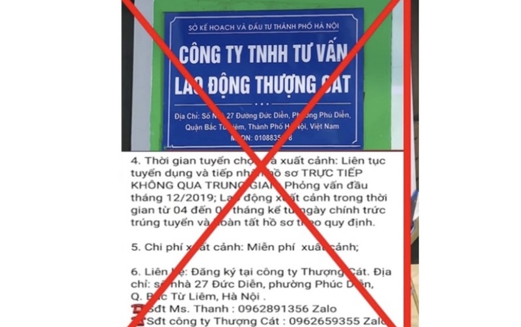 Công an Hà Nội cảnh báo chiêu lừa đảo giả mạo giấy tờ công ty xuất khẩu lao động chiếm đoạt tài sản- Ảnh 1. Công an Hà Nội cảnh báo chiêu lừa đảo giả mạo giấy tờ công ty xuất khẩu lao động chiếm đoạt tài sản- Ảnh 1.