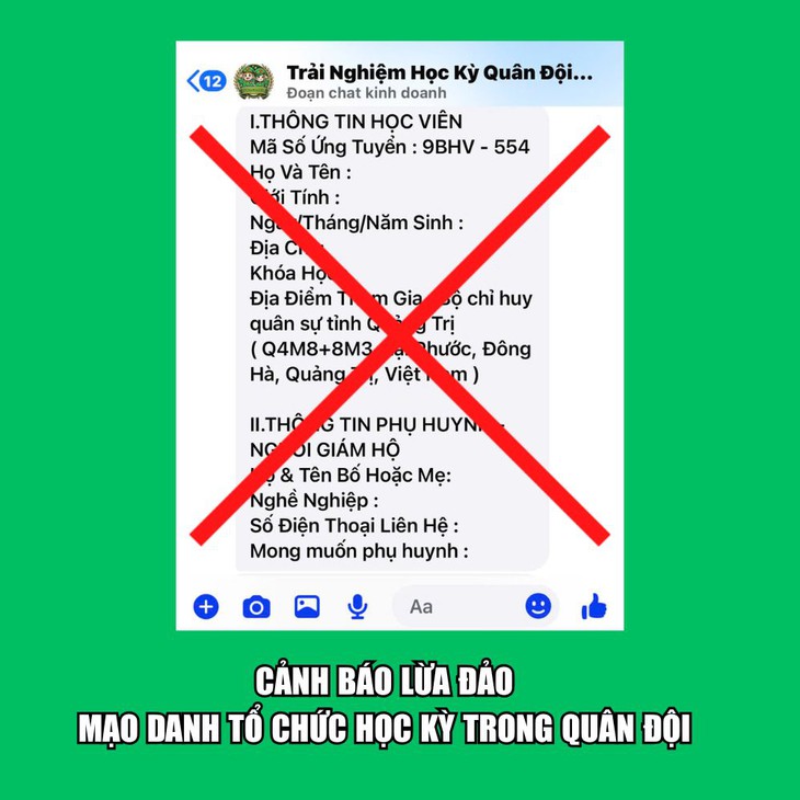 Cảnh báo giả mạo 'học kỳ trong quân đội' để lừa đảo- Ảnh 1.