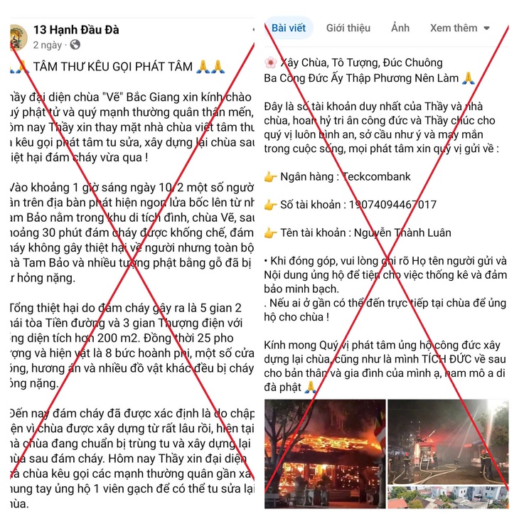 '13 Hạnh Đầu Đà' kêu gọi phát tâm tu sửa chùa Làng Vẽ sau vụ cháy là giả mạo- Ảnh 1.