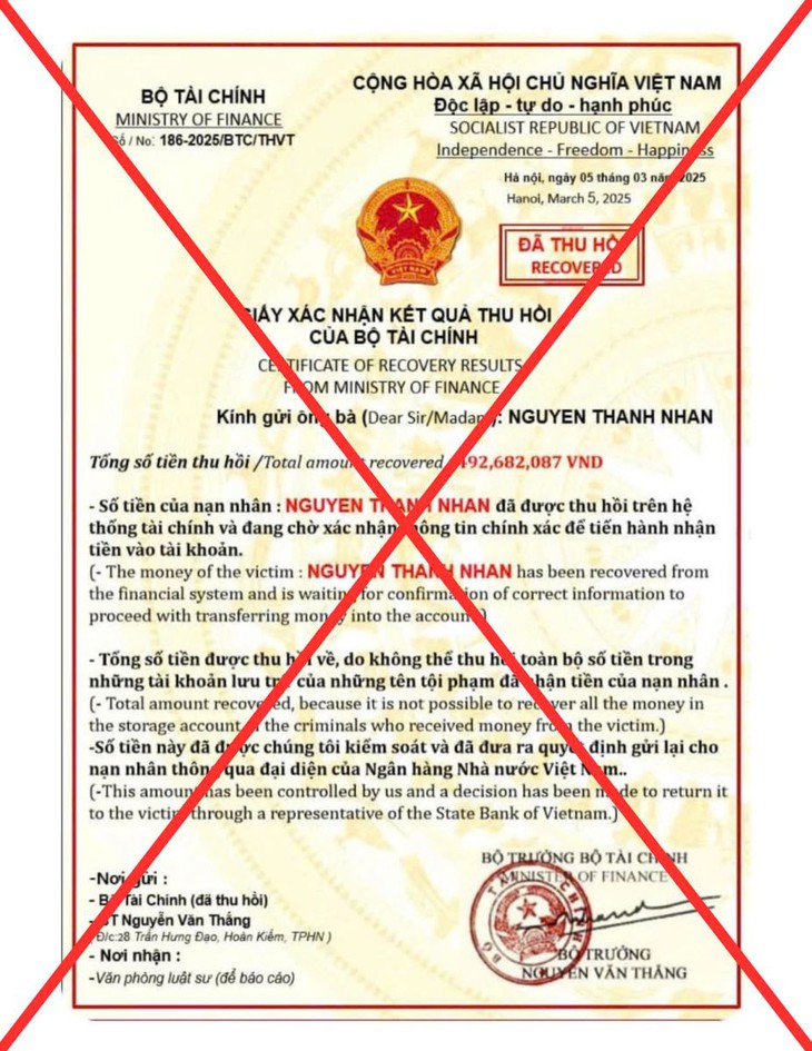 Cảnh báo việc giả mạo, lợi dụng danh nghĩa Bộ Tài chính để lừa đảo- Ảnh 1.