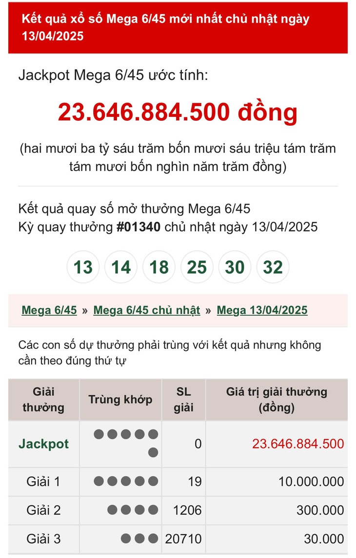 Kết quả xổ số Vietlott hôm nay 23/4/2025 - Vietlott 23/4 - Xổ số Mega 6/45 ngày 23/4- Ảnh 5.