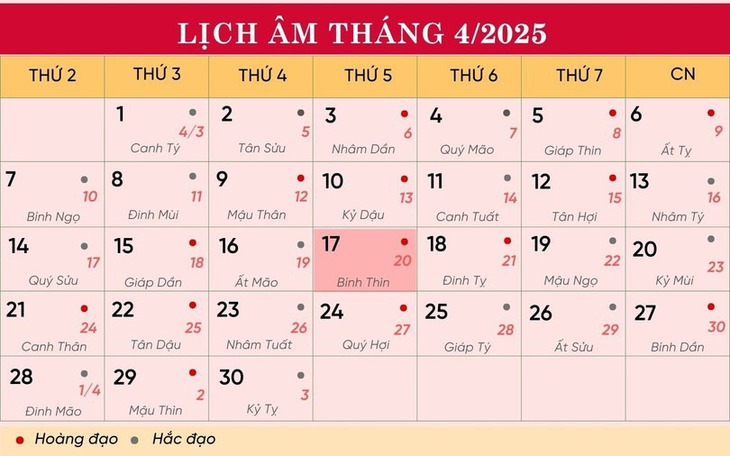 Lịch âm 17/4 - Âm lịch hôm nay 17/4 - Lịch vạn niên ngày 17/4/2025