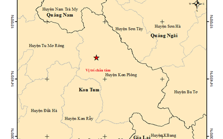 Động đất 3.3 độ ở Kon Tum gây rung lắc
