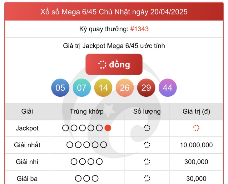 Kết quả xổ số Vietlott hôm nay 7/5/2025 - Vietlott 7/5 - Xổ số Mega 6/45 ngày 7/5- Ảnh 8. Kết quả xổ số Vietlott hôm nay 7/5/2025 - Vietlott 7/5 - Xổ số Mega 6/45 ngày 7/5- Ảnh 8.