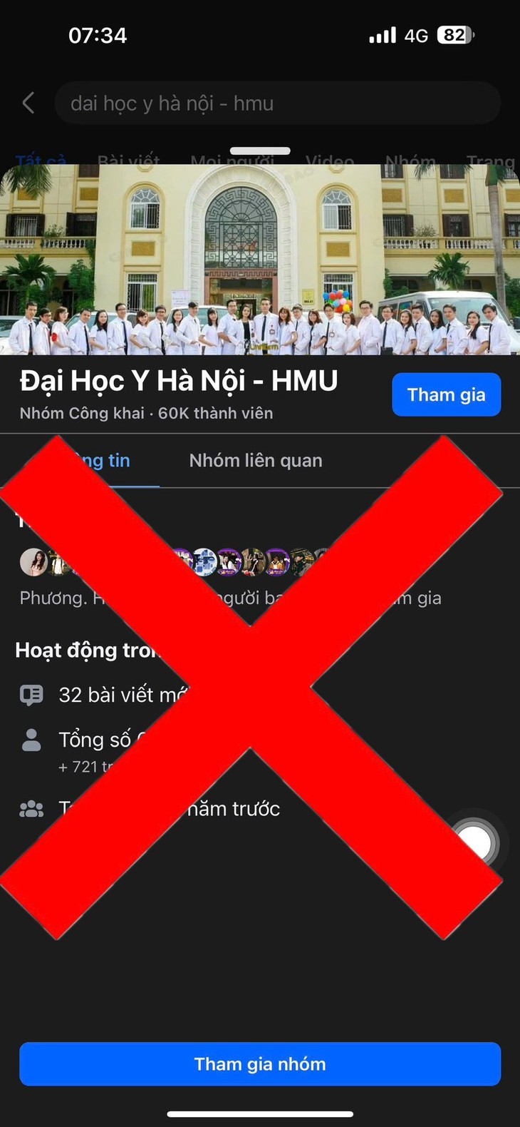 Cảnh báo về một nhóm Facebook giả mạo Trường Đại học Y Hà Nội- Ảnh 1. Cảnh báo về một nhóm Facebook giả mạo Trường Đại học Y Hà Nội- Ảnh 1.