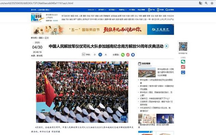 Truyền thông Trung Quốc đưa tin đậm nét về Lễ kỷ niệm 50 năm Ngày Giải phóng miền Nam, thống nhất đất nước