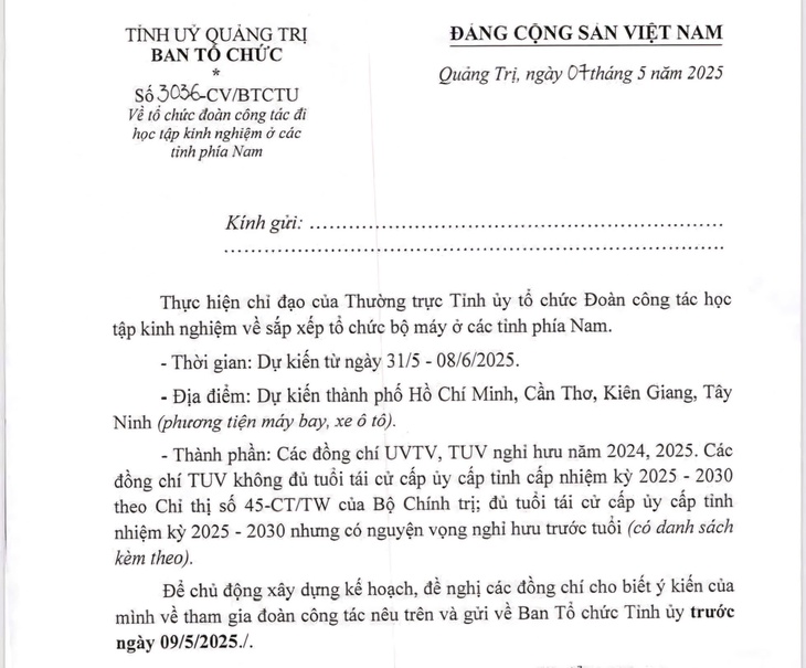 Quảng Trị hoãn tổ chức đoàn đi học tập kinh nghiệm ở các tỉnh phía Nam- Ảnh 1.