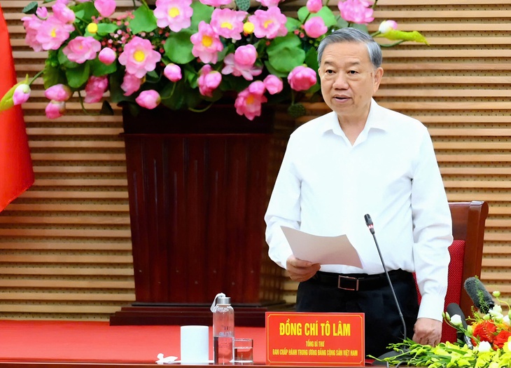 Tổng Bí thư Tô Lâm phát biểu chỉ đạo tại buổi làm việc.