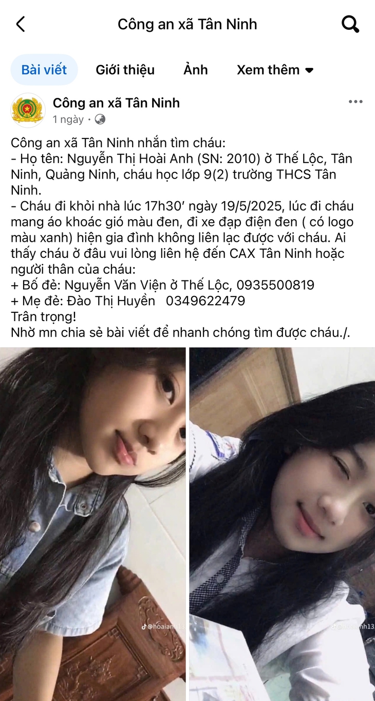 Tìm kiếm nữ sinh lớp 9 ở Quảng Bình mất tích- Ảnh 1.