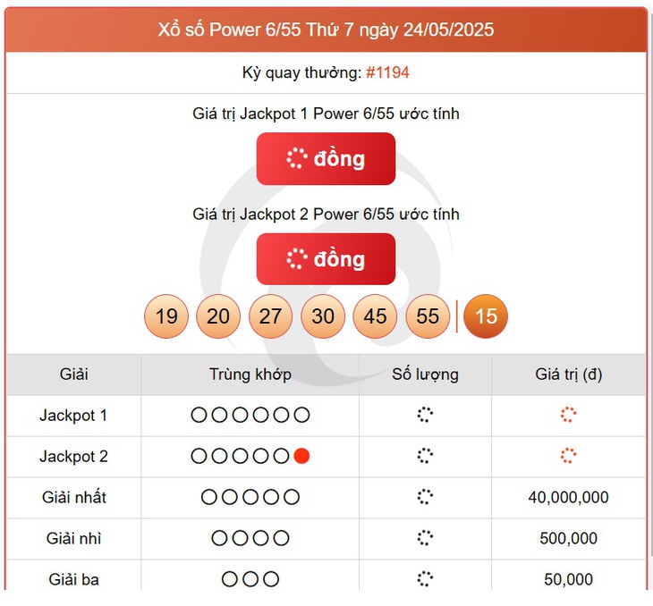 Kết quả xổ số Vietlott hôm nay 24/5/2025 - Vietlott 24/5 - Xổ số Power 6/55 ngày 24/5- Ảnh 1. Kết quả xổ số Vietlott hôm nay 24/5/2025 - Vietlott 24/5 - Xổ số Power 6/55 ngày 24/5- Ảnh 1.