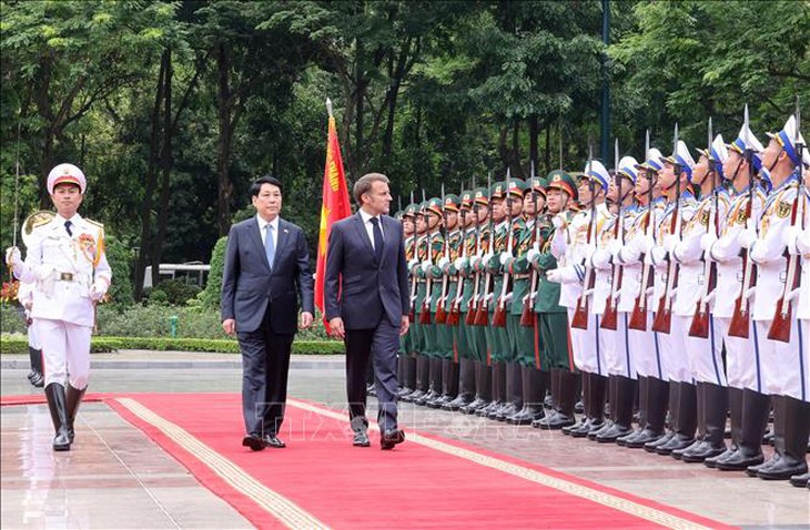 Chủ tịch nước Lương Cường chủ trì lễ đón cấp Nhà nước Tổng thống Cộng hòa Pháp- Ảnh 8. Chủ tịch nước Lương Cường chủ trì lễ đón cấp Nhà nước Tổng thống Cộng hòa Pháp- Ảnh 8.