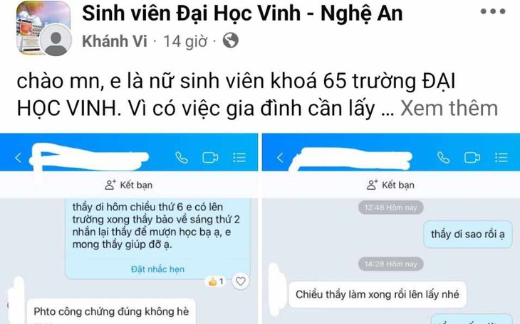 Xác minh thông tin nữ sinh tố cán bộ trường Đại học Vinh 'sàm sỡ'