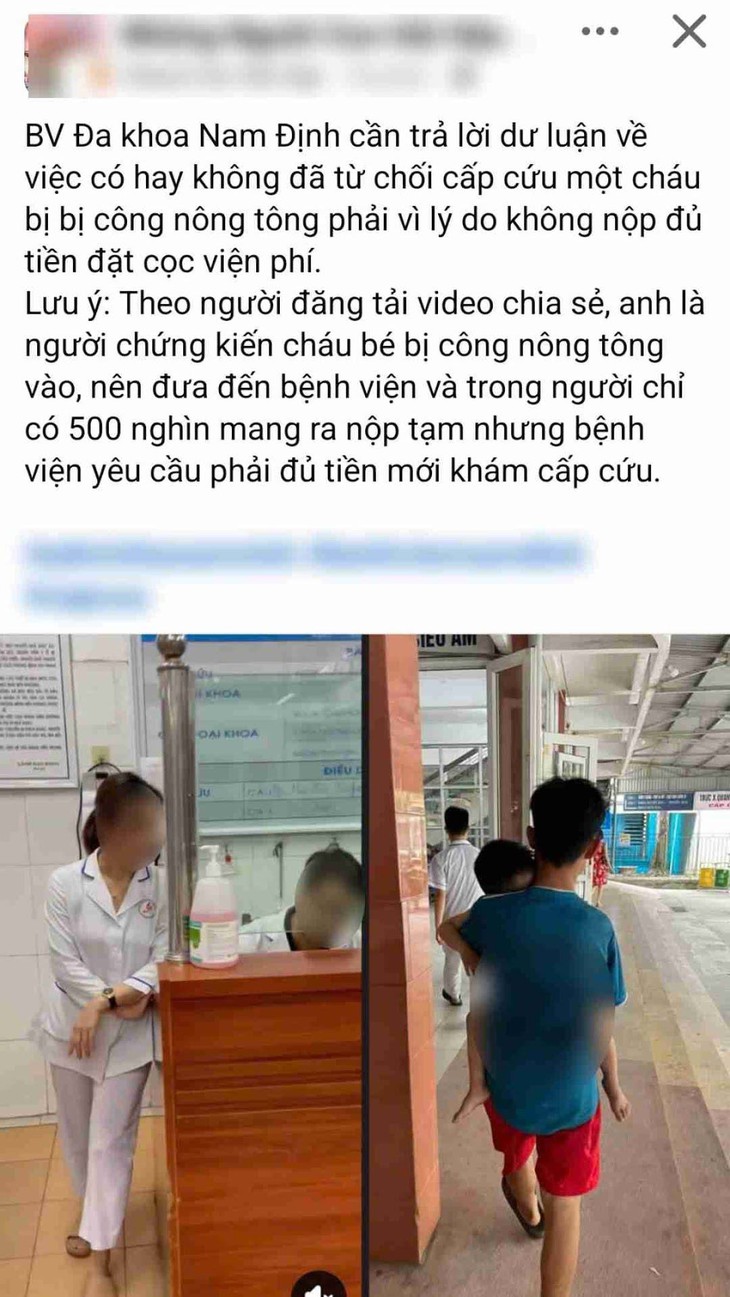 Sở Y tế xác minh thông tin bệnh viện đa khoa Nam Định yêu cầu nộp đủ tiền mới cấp cứu- Ảnh 1.