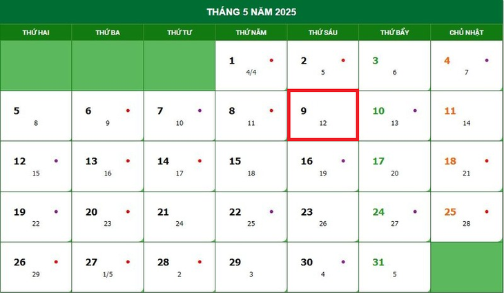Lịch âm 9/5 - Âm lịch hôm nay 9/5 - Lịch vạn niên ngày 9/5/2025- Ảnh 1.