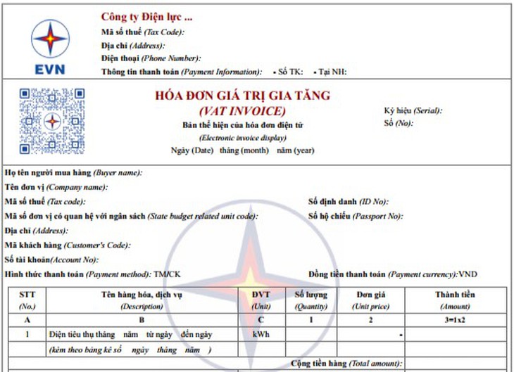 Áp dụng mẫu hoá đơn tiền điện mới từ ngày 1/6